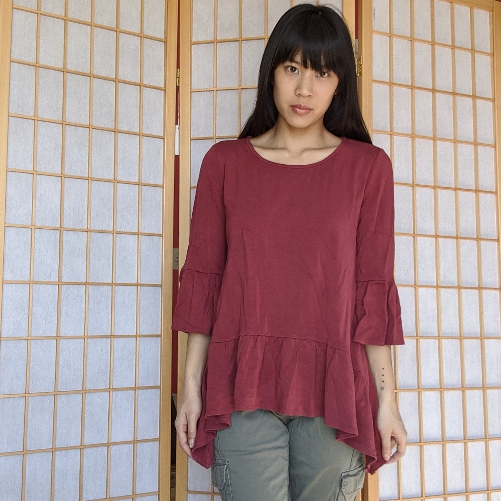 Rust Color Ruffle Tunic Top - image 5